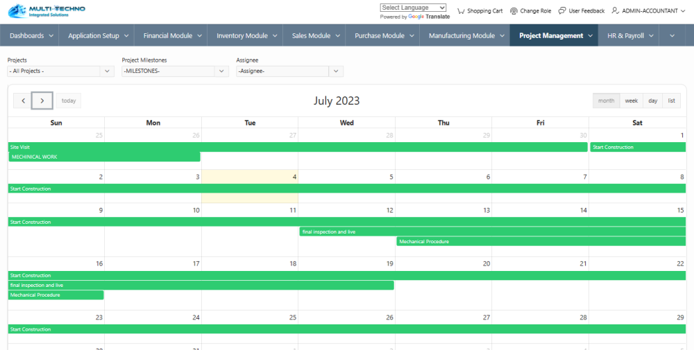 Projects Calendar - Multi-Techno